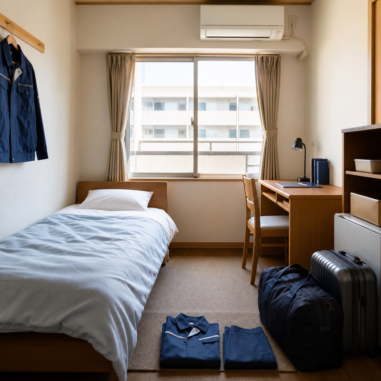 寮の部屋と仕事準備のイメージ